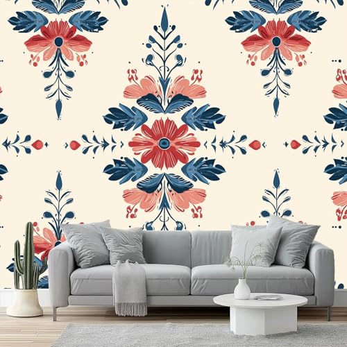 Fototapete 3D Effekt Tapete 400 x 280 cm Moderne Vlies-Fototapete, Bohème Symmetrische Blumen Blätter Tapeten Wandbilder für Wohnzimmer Schlafzimmer Kinderzimmer Dekoration Wanddeko Art, Creme Blau Fototapete 3D Effekt Tapete 400 x 280 cm Moderne Vlies-Fototapete, Bohème Symmetrische Blumen Blätter Tapeten Wandbilder für Wohnzimmer Schlafzimmer Kinderzimmer Dekoration Wanddeko Art, Creme Blau von Generic