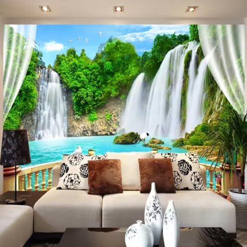 Fototapete 3D Effekt Tapete Wasserfälle Natur Landschaft Wohnzimmer Schlafzimmer Wandtapete Vlies Tapete Wand Dekoration 300Cm(W) X210Cm(H) von Generic