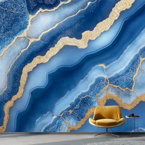 Fototapete 3D Vliestapete Leichter Luxus Blau Und Gold Strukturiert Xxl Panorama Wandbild Für Mädchen & Jungs Schlafzimmer |Blaugold-Achat Strukturiert Wohnzimmer Schlafzimme 400 X 280 Cm Fototapete 3D Vliestapete Leichter Luxus Blau Und Gold Strukturiert Xxl Panorama Wandbild Für Mädchen & Jungs Schlafzimmer |Blaugold-Achat Strukturiert Wohnzimmer Schlafzimme 400 X 280 Cm von Generic