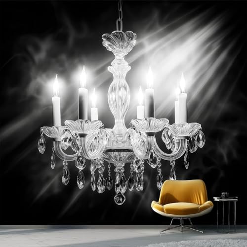 Fototapete 3D Vliestapete Retro-Stil Im Europäischen Xxl Panorama Wandbild Für Mädchen & Jungs Schlafzimmer |Schwarz Kristalllampe Kerzenständer Wohnzimmer Schlafzimme Wanddekoration 200 X 140 Cm von Generic