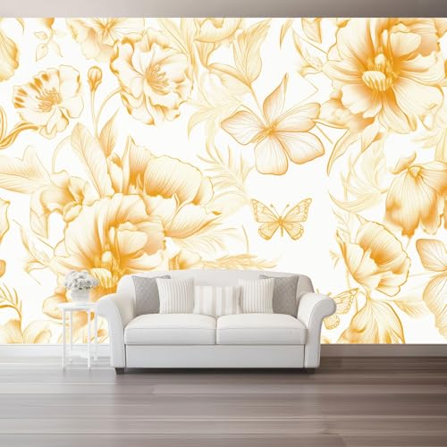 Fototapete 400 X 280 Cm Goldene Blumen Gold Blumen Schmetterlinge 3D Effekt Fototapeten Wandbild Motivtapeten Vliestapete Moderne Wandtapete Wand Schlafzimmer Wohnzimmer von Generic