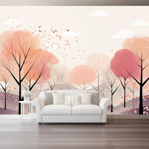 Fototapete 400 X 280 Cm Natürlich Und Frisch Rosa Wälder Fliegende Vögel 3D Effekt Fototapeten Wandbild Motivtapeten Vliestapete Moderne Wandtapete Wand Schlafzimmer Wohnzimmer von Generic