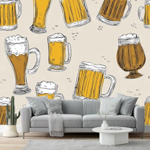 Fototapete 400 x 280 cm, Vlies Fototapete 3D Effekt Retro-Amerikanisch Bierkrug Schaum Fototapeten Wandtapete Vliestapete UV-Beständig Wand Moderne Wanddeko Für Wohnzimmer Schlafzimmer, Braunes Gelb von Generic