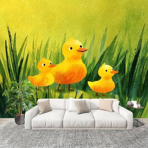 Fototapete 400x280 cm Handgemaltes Kleines Gelbes Entenmuster Vliestapete Fototapete für Schlafzimmer und Wohnzimmer GrüN Großformatige Mustertapete 3D-Effekt Wanddekoration Flurtapete von Generic