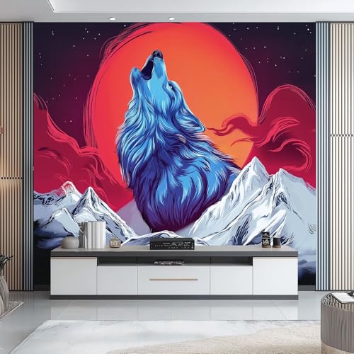 Fototapete Blaues Wolf- Und Mondmuster 350 x 256 cm, Vliestapete Wandbild Fototapeten Vlies Tapeten Wandtapete Schlafzimmer Wohnzimmer Kinderzimmer Cartoon-Fantasy-Stil Wanddeko, Rot Blau Fototapete Blaues Wolf- Und Mondmuster 350 x 256 cm, Vliestapete Wandbild Fototapeten Vlies Tapeten Wandtapete Schlafzimmer Wohnzimmer Kinderzimmer Cartoon-Fantasy-Stil Wanddeko, Rot Blau von Generic