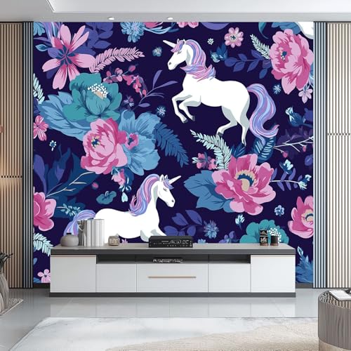 Fototapete Einhorn Und Blumen 350 x 256 cm, Vliestapete Wandbild Fototapeten Vlies Tapeten Wandtapete Schlafzimmer Wohnzimmer Kinderzimmer Abstrakter Fantasy-Stil Wanddeko, Dunkelblau Lila Fototapete Einhorn Und Blumen 350 x 256 cm, Vliestapete Wandbild Fototapeten Vlies Tapeten Wandtapete Schlafzimmer Wohnzimmer Kinderzimmer Abstrakter Fantasy-Stil Wanddeko, Dunkelblau Lila von Generic
