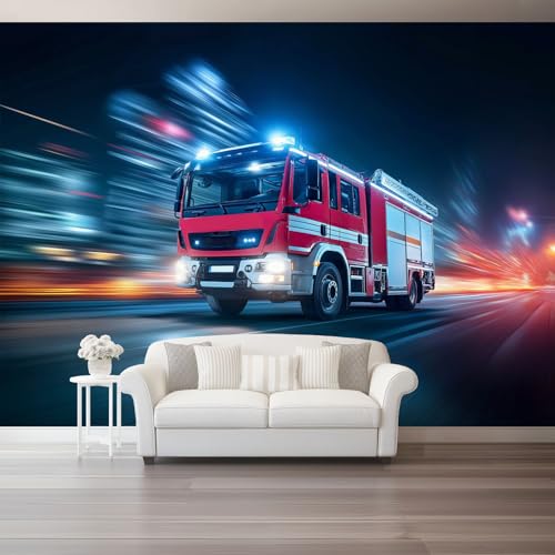 Fototapete Filmstil Fotografie Feuerwehrauto Nacht Tapete 3D Effekt Vliestapete Wandbild, Blau Rot Vlies Tapeten Wandtapeten für Schlafzimmer Wohnzimmer TV Wand Moderne Wanddeko, 400 x 280 cm Fototapete Filmstil Fotografie Feuerwehrauto Nacht Tapete 3D Effekt Vliestapete Wandbild, Blau Rot Vlies Tapeten Wandtapeten für Schlafzimmer Wohnzimmer TV Wand Moderne Wanddeko, 400 x 280 cm von Generic