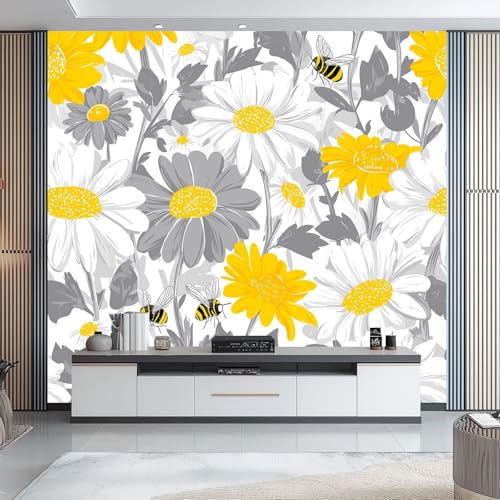 Fototapete Gänseblümchen- Und Bienenmuster 350 x 256 cm, Vliestapete Wandbild Fototapeten Vlies Tapeten Wandtapete Schlafzimmer Wohnzimmer Kinderzimmer Schlichter Stil Wanddeko, Grau Gelb Fototapete Gänseblümchen- Und Bienenmuster 350 x 256 cm, Vliestapete Wandbild Fototapeten Vlies Tapeten Wandtapete Schlafzimmer Wohnzimmer Kinderzimmer Schlichter Stil Wanddeko, Grau Gelb von Generic