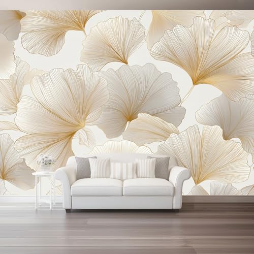 Fototapete Handgezeichnete Pflanzen Ginkgoblätter Tapete 3D Effekt Vliestapete Wandbild, Weiß Gold Vlies Tapeten Wandtapeten für Schlafzimmer Wohnzimmer TV Wand Moderne Wanddeko, 350 x 256 cm Fototapete Handgezeichnete Pflanzen Ginkgoblätter Tapete 3D Effekt Vliestapete Wandbild, Weiß Gold Vlies Tapeten Wandtapeten für Schlafzimmer Wohnzimmer TV Wand Moderne Wanddeko, 350 x 256 cm von Generic