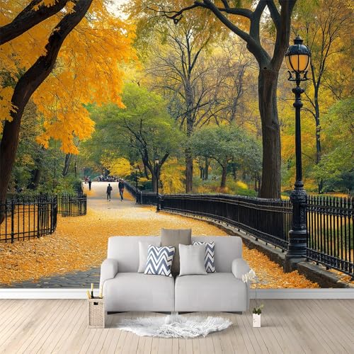 Fototapete Herbstlandschaft Park Ruhe Gelb Grün 400 X 280 Cm(Wxh) Panorama-Wandbild Für Wohnzimmer Und Kinderzimmer | 3D-Effekt Vliestapete Mit Uv-Beständigkeit - Premium Wanddeko & Tapete von Generic