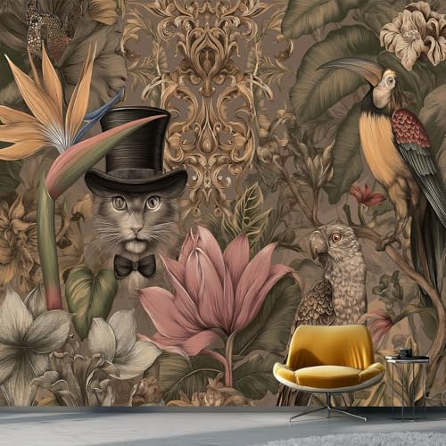Fototapete Katzen- Und Vogelmuster 250 x 175 cm, Abstrakter Eleganter Stil Tapete Vlies Wanddeko Wallpaper Wandtapete Dekoration Study Zimmer Wohnzimmer Restaurant Cafe, Braun Fototapete Katzen- Und Vogelmuster 250 x 175 cm, Abstrakter Eleganter Stil Tapete Vlies Wanddeko Wallpaper Wandtapete Dekoration Study Zimmer Wohnzimmer Restaurant Cafe, Braun von Generic