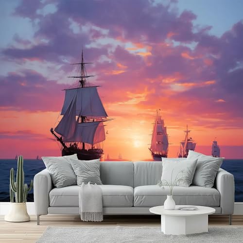Fototapete Landschaft Meer Segelboot Sonnenuntergang Tapete 3D Effekt Vliestapete Wandbild, Lila Orange Vlies Tapeten Wandtapeten für Schlafzimmer Wohnzimmer TV Wand Moderne Wanddeko, 300 x 210 cm Fototapete Landschaft Meer Segelboot Sonnenuntergang Tapete 3D Effekt Vliestapete Wandbild, Lila Orange Vlies Tapeten Wandtapeten für Schlafzimmer Wohnzimmer TV Wand Moderne Wanddeko, 300 x 210 cm von Generic