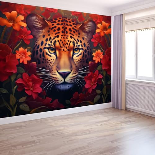 Fototapete Leoparden- Und Blumenmuster 200 x 140 cm, Vliestapete Wandbild Fototapeten Vlies Tapeten Wandtapete Schlafzimmer Wohnzimmer Kinderzimmer Fantasy-Tier-Stil Wanddeko, Dunkelrot Orange Fototapete Leoparden- Und Blumenmuster 200 x 140 cm, Vliestapete Wandbild Fototapeten Vlies Tapeten Wandtapete Schlafzimmer Wohnzimmer Kinderzimmer Fantasy-Tier-Stil Wanddeko, Dunkelrot Orange von Generic