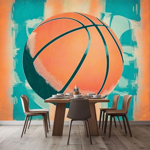 Fototapete Retro Sportelemente Fußball Vlies Tapete 350 x 256 cm 3D Effekt Wandbild Wandtapete Moderne Wohnzimmer Mural Schlafzimmer Kinderzimmer Wand Küchentapete Wandtapete Orange Cyan von Generic