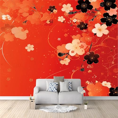 Fototapete Sakura-Rot 250x175 cm Tapete Wandtapete Wanddeko Design Mustertapete Wand Dekoration Wohnzimmer Schlafzimmer Büro Flur von Generic