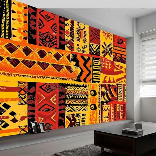 Fototapete Selbstklebend Afrikanisches Muster 3D Effekt Foto Tapete Vintage 350x250 cm Seidenstoff Wandtapete Wohnzimmer Schlafzimmer Bildtapete für Wand Deko A-5888 von Generic