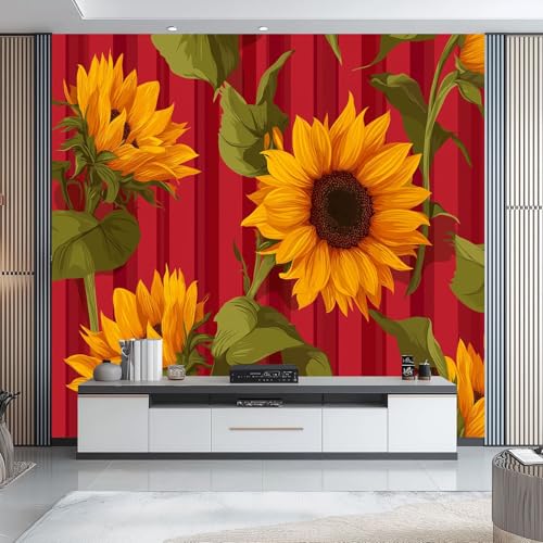 Fototapete Sonnenblumen Und Streifen 350 x 256 cm, Retro-Stil Tapete Vlies Wanddeko Wallpaper Wandtapete Dekoration Study Zimmer Wohnzimmer Restaurant Cafe, Gelb Rot Fototapete Sonnenblumen Und Streifen 350 x 256 cm, Retro-Stil Tapete Vlies Wanddeko Wallpaper Wandtapete Dekoration Study Zimmer Wohnzimmer Restaurant Cafe, Gelb Rot von Generic