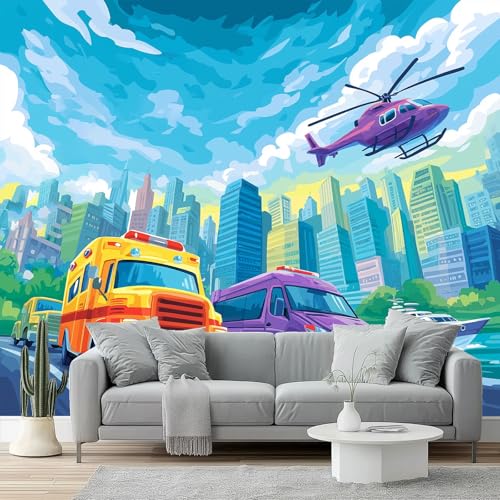 Fototapete Tapete 250 x 175 cm Moderne Vlies-Fototapete, Cartoon Stadtgebäude Autos Hubschrauber Tapeten Wandbilder für Wohnzimmer Schlafzimmer Kinderzimmer Dekoration Wanddeko Art, Blau Lila Fototapete Tapete 250 x 175 cm Moderne Vlies-Fototapete, Cartoon Stadtgebäude Autos Hubschrauber Tapeten Wandbilder für Wohnzimmer Schlafzimmer Kinderzimmer Dekoration Wanddeko Art, Blau Lila von Generic