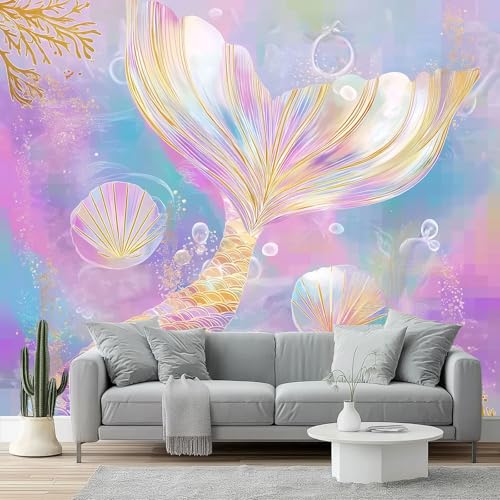 Fototapete Tapete 350 x 256 cm Moderne Vlies-Fototapete, Traum Meerjungfrauenschwanz Muscheln Blasen Tapeten Wandbilder für Wohnzimmer Schlafzimmer Kinderzimmer Dekoration Wanddeko Art, Rosa Lila Fototapete Tapete 350 x 256 cm Moderne Vlies-Fototapete, Traum Meerjungfrauenschwanz Muscheln Blasen Tapeten Wandbilder für Wohnzimmer Schlafzimmer Kinderzimmer Dekoration Wanddeko Art, Rosa Lila von Generic