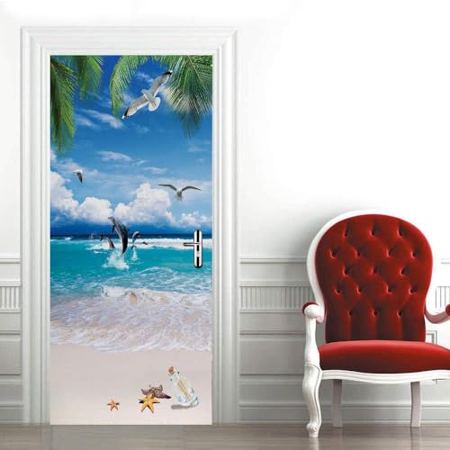 Fototapete Türtapete Selbstklebend Türposter 3D Meer Strand Möwe Kokospalme 80 X 200 Cm Türfolie Poster Türaufkleber Für Tür, Wohnzimmer, Schlafzimmer, Küche Und Bad - Fototapete Für Kinderzim 0 von Generic