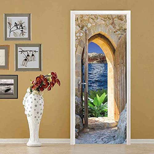 Fototapete Türtapete Selbstklebend Türposter 3D Shimen Blaue Meereslandschaft 90 X 200 Cm Türfolie Poster Türaufkleber Für Tür, Wohnzimmer, Schlafzimmer, Küche Und Bad - Fototapete Für Kinderzimmertü von Generic