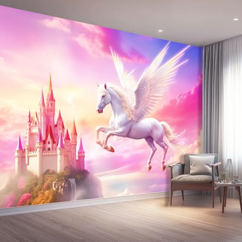 Fototapete Vlies Cartoon-Stil Wanddeko Wandbild Wandtapete, Tapete Pegasus Castle Motivtapeten für Wohnzimmer Schlafzimmer 400 x 280 cm, Rosa Fototapete Vlies Cartoon-Stil Wanddeko Wandbild Wandtapete, Tapete Pegasus Castle Motivtapeten für Wohnzimmer Schlafzimmer 400 x 280 cm, Rosa von Generic