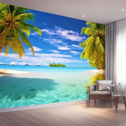 Fototapete Vlies Natürlicher Stil Wanddeko Wandbild Wandtapete, Tapete Tropische Inselpalmen Motivtapeten für Wohnzimmer Schlafzimmer 350 x 256 cm, Blaugrün Fototapete Vlies Natürlicher Stil Wanddeko Wandbild Wandtapete, Tapete Tropische Inselpalmen Motivtapeten für Wohnzimmer Schlafzimmer 350 x 256 cm, Blaugrün von Generic