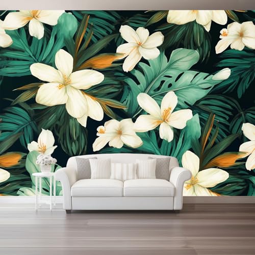 Fototapete Vlies Retro-Stil Wanddeko Wandbild Wandtapete, Tapete Weiße Blüten Grüne Blätter Motivtapeten für Wohnzimmer Schlafzimmer 200 x 140 cm, Dunkelgrün Fototapete Vlies Retro-Stil Wanddeko Wandbild Wandtapete, Tapete Weiße Blüten Grüne Blätter Motivtapeten für Wohnzimmer Schlafzimmer 200 x 140 cm, Dunkelgrün von Generic
