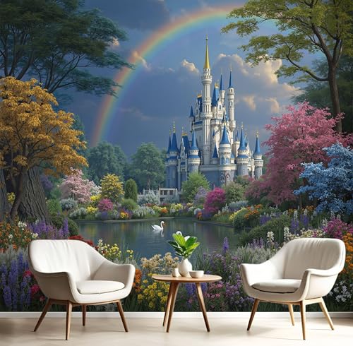 Fototapete Wandpapier Gartenschloss Dekorfolie Möbelfolie Fantasy-Anime-Szenerie 308X220Cm Wanddeko Wandtapete Wohnzimmer Schlafzimmer, Dauerhaft Gemischte Farben von Generic