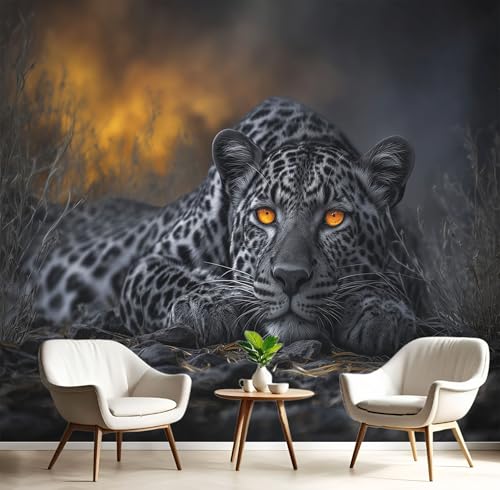 Fototapete Wandpapier Grauer Leopard Dekorfolie Möbelfolie Tierdruck 250X175Cm Wanddeko Wandtapete Wohnzimmer Schlafzimmer, Dauerhaft Grau von Generic