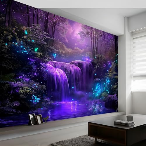 Fototapete Fantasie Wasserfall Fluoreszenz Lila Blau 250 X 175 Cm(Wxh) 3D-Effekt Tapete | Hochwertige Vlies-Wanddekoration Für Wohnzimmer,Küche,Schlafzimmer & Kinderzimmer Premium-Wandbild von Generic