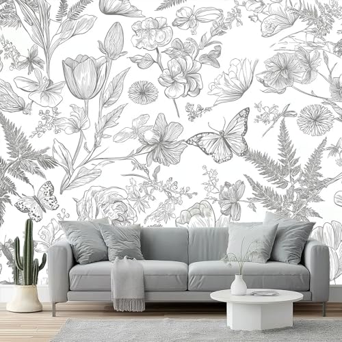 Fototapeten Gemalt Blumen Schmetterling Elegant Drucken Wandbild 200 x 140 cm Fototapeten Wandbilder Panorama Wandtapete Dekoration, Grau Weiß Moderne Vlies Wanddekoration für Wohnzimmer Schlafzimmer Fototapeten Gemalt Blumen Schmetterling Elegant Drucken Wandbild 200 x 140 cm Fototapeten Wandbilder Panorama Wandtapete Dekoration, Grau Weiß Moderne Vlies Wanddekoration für Wohnzimmer Schlafzimmer von Generic