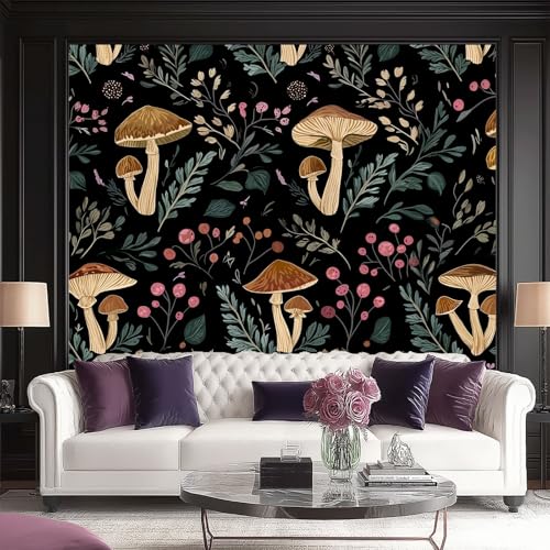 Fototapeten Retro Pilze Blumen Drucken Wandbild 400 x 280 cm Fototapeten Wandbilder Panorama Wandtapete Dekoration, Bunt Moderne Vlies Wanddekoration für Wohnzimmer Schlafzimmer von Generic