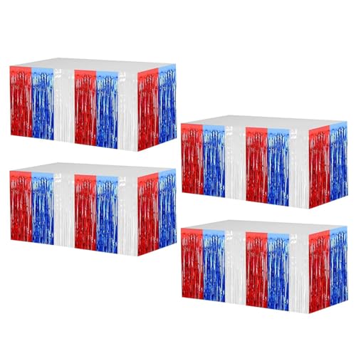 Fransentisch Rock, Folie Fransen Tisch Rock - Lametta Fringe Foil Banner 29x108 Zoll | 4 Stück Rechteck Bühne Hintergrund für Urlaub Geburtstag, Hochzeit Neujahrsfeier von Generic
