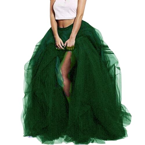 Frauen Langer Tüllrock Hohe Taille Layered Halber Rock Puff Mesh Front Geteilter A-Linien-Rock Prinzessin, 01 Red, One Size von Generic