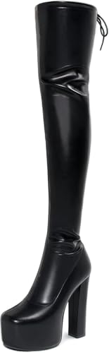 Frauen Oberschenkelhohe Overknee Stiefel, Mode Stretch Plattform Chunky Heel Square Toe Hohe Stiefel, Sexy Schwarz Schnüren Reißverschluss Party Nachtclub High Heels, Black, 4 UK Frauen Oberschenkelhohe Overknee Stiefel, Mode Stretch Plattform Chunky Heel Square Toe Hohe Stiefel, Sexy Schwarz Schnüren Reißverschluss Party Nachtclub High Heels, Black, 4 UK von Generic