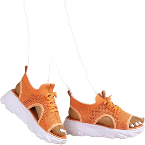 Frauen Sommer Sportschuhe Sandalen Mesh Casual Schnürsandalen Mit Dicken Sohlen Schnürsandalen Mit Offener Zehe Strandschuhe Keilsandalen Für Frauen, Pink, US7/EU38 von Generic