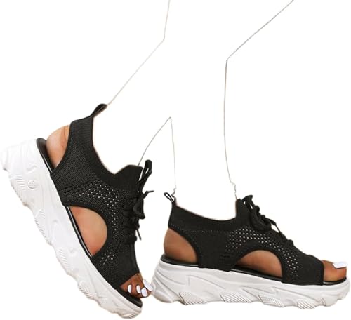 Frauen Sommer Sportschuhe Sandalen Mesh Casual Schnürsandalen Mit Dicken Sohlen Schnürsandalen Mit Offener Zehe Strandschuhe Keilsandalen Für Frauen, Pink, US7.5/EU39 von Generic