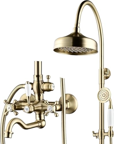 Freiliegendes Duschsystem, Bss0354 Modernes Duschkopf-Set, 8in/200mm Duscharmaturen-Sets Komplett, Keramikgriff Handheld, 180° Drehbare Badewannenarmatur, Brushed Gold Freiliegendes Duschsystem, Bss0354 Modernes Duschkopf-Set, 8in/200mm Duscharmaturen-Sets Komplett, Keramikgriff Handheld, 180° Drehbare Badewannenarmatur, Brushed Gold von Generic