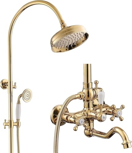 Freiliegendes Duschsystem, Bss0354 Modernes Duschkopf-Set, 8in/200mm Duscharmaturen-Sets Komplett, Keramikgriff Handheld, 180° Drehbare Badewannenarmatur, Gold Freiliegendes Duschsystem, Bss0354 Modernes Duschkopf-Set, 8in/200mm Duscharmaturen-Sets Komplett, Keramikgriff Handheld, 180° Drehbare Badewannenarmatur, Gold von Generic