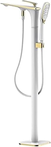 Freistehende Badewannenarmatur Einhand-bodenmontage Wanneneinfüllstutzen Messing Freistehende Badewannenarmaturen Mit Multifunktionaler Handbrause, White and Gold Freistehende Badewannenarmatur Einhand-bodenmontage Wanneneinfüllstutzen Messing Freistehende Badewannenarmaturen Mit Multifunktionaler Handbrause, White and Gold von Generic