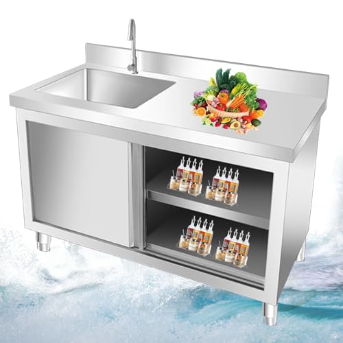 Freistehende Spüle aus Edelstahl mit Wasserhahn und Schrank - Mobile Küchenspüle für den Außenbereich für die Werkstatt Freistehende Spüle aus Edelstahl mit Wasserhahn und Schrank - Mobile Küchenspüle für den Außenbereich für die Werkstatt von Generic