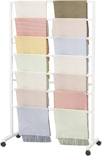 Freistehender Metall-schal-Display-ständer Mit Rädern, Moderner Decken-schal-Stoff-kommerzieller Inselständer, Doppelseitiger Schal-Rack-blätter Gürtelanzug-Hosen-hängeregal, White, 60cm von Generic