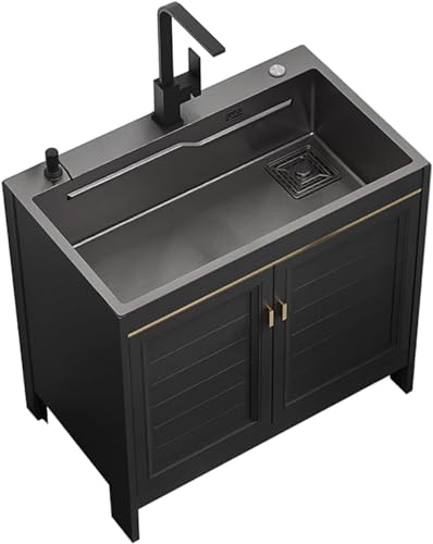 Freistehendes Utility-waschbecken Küchenspüle Kommerzielles Waschbecken Mit Kalt- Und Warmwasserrohrhahn Und Aufbewahrung Für Küche Badezimmer Restaurant Bauernhaus Wäsch, 80x45x80cm von Generic