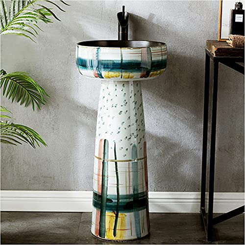 Freistehendes Waschbecken mit Sockel, Hotel-Art-Waschbecken, Badezimmer-Arbeitsplatte aus Keramik im Retro-Stil mit Harter und leicht zu reinigender Standwaschbeckeneinheit, Wasser von Generic