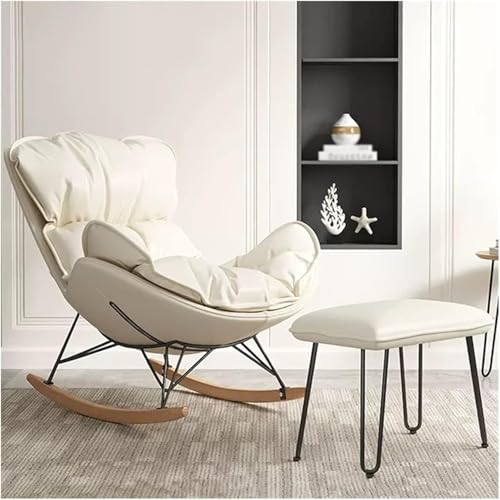 Freizeitsofa Schaukelstuhl Wohnzimmer Glider Rocker Sessel Mit Hoher Rückenlehne Und Osmanischen Mid Century Stoff Rocker Relaxsessel Mit Massivholzbeinen, Off White, One Size von Generic