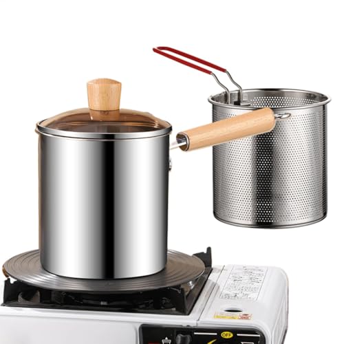 Frittiertopf mit Korb – 304 Edelstahl-Frittiertopf mit Deckel | Sahne-Fritteuse, Fritteuse zum Kochen mit Abtropfgitter, Fritteusen zum Kochen von Generic