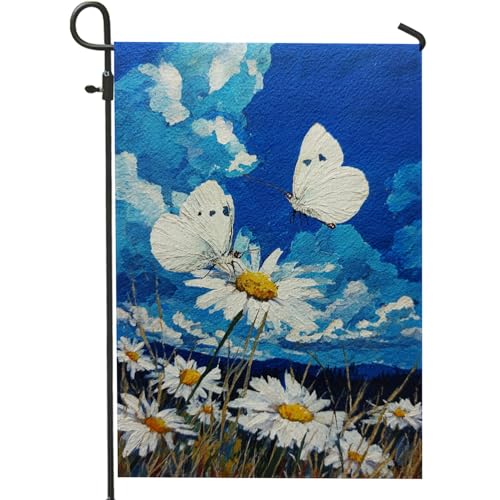 Frühling-Sommer-Gartenflagge, weiße Schmetterlings-Blumen-Gartenflagge, Himmel-Gänseblümchen-Hof-Banner, doppelseitig, für den Außenbereich, Rasendekoration, Heimdekoration, 30,5 x 45,7 Frühling-Sommer-Gartenflagge, weiße Schmetterlings-Blumen-Gartenflagge, Himmel-Gänseblümchen-Hof-Banner, doppelseitig, für den Außenbereich, Rasendekoration, Heimdekoration, 30,5 x 45,7 von Generic
