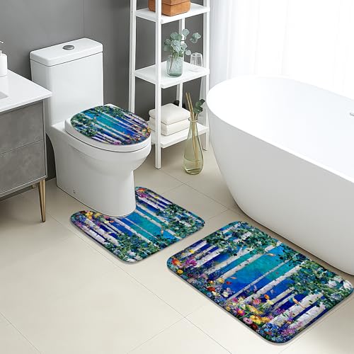 Frühlings-Badematten-Set, 3-teilig, lebendiges Blumenwald- und Aquarell-Design, saugfähig, rutschfest, U-förmig, waschbar, von der Natur inspiriert, schnell trocknend, Memory-Schaum Frühlings-Badematten-Set, 3-teilig, lebendiges Blumenwald- und Aquarell-Design, saugfähig, rutschfest, U-förmig, waschbar, von der Natur inspiriert, schnell trocknend, Memory-Schaum von Generic