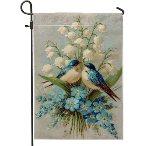 Frühlingsblumen-Gartenflagge, blaue Vögel und Blumen, Heimdekoration, Banner, doppelseitige Jute-Hofflagge für den Außenbereich, Rasendekoration, 30,5 x 45,7 cm Frühlingsblumen-Gartenflagge, blaue Vögel und Blumen, Heimdekoration, Banner, doppelseitige Jute-Hofflagge für den Außenbereich, Rasendekoration, 30,5 x 45,7 cm von Generic